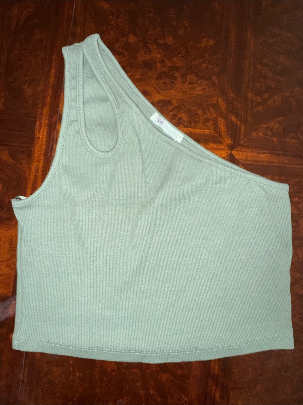 ZARA One-Shoulder Ribbed Crop Tank Top - Sage Green